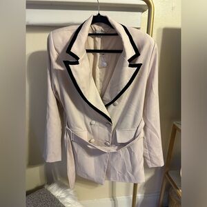 Cream oversized blazer with black velvet trim - medium